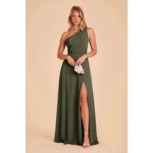 Birdy Grey Kira Chiffon Dress/Gown Olive Green With Slit Size XS worn once